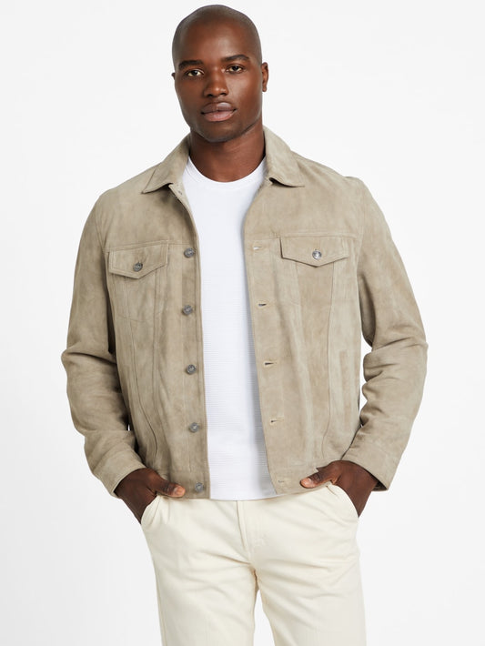 Suede Goat Leather Trucker Jacket - Guess