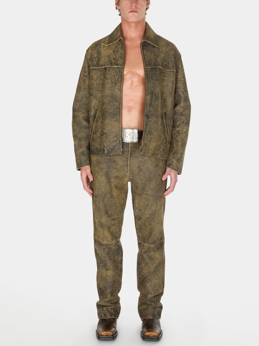 flaked leather jacket - Guess