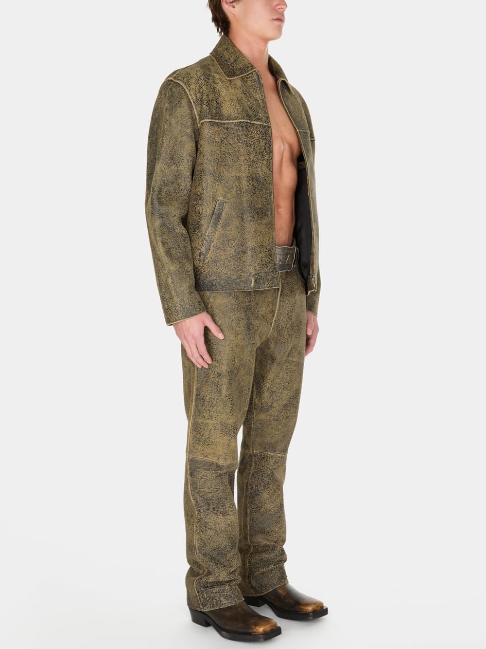 flaked leather jacket - Guess
