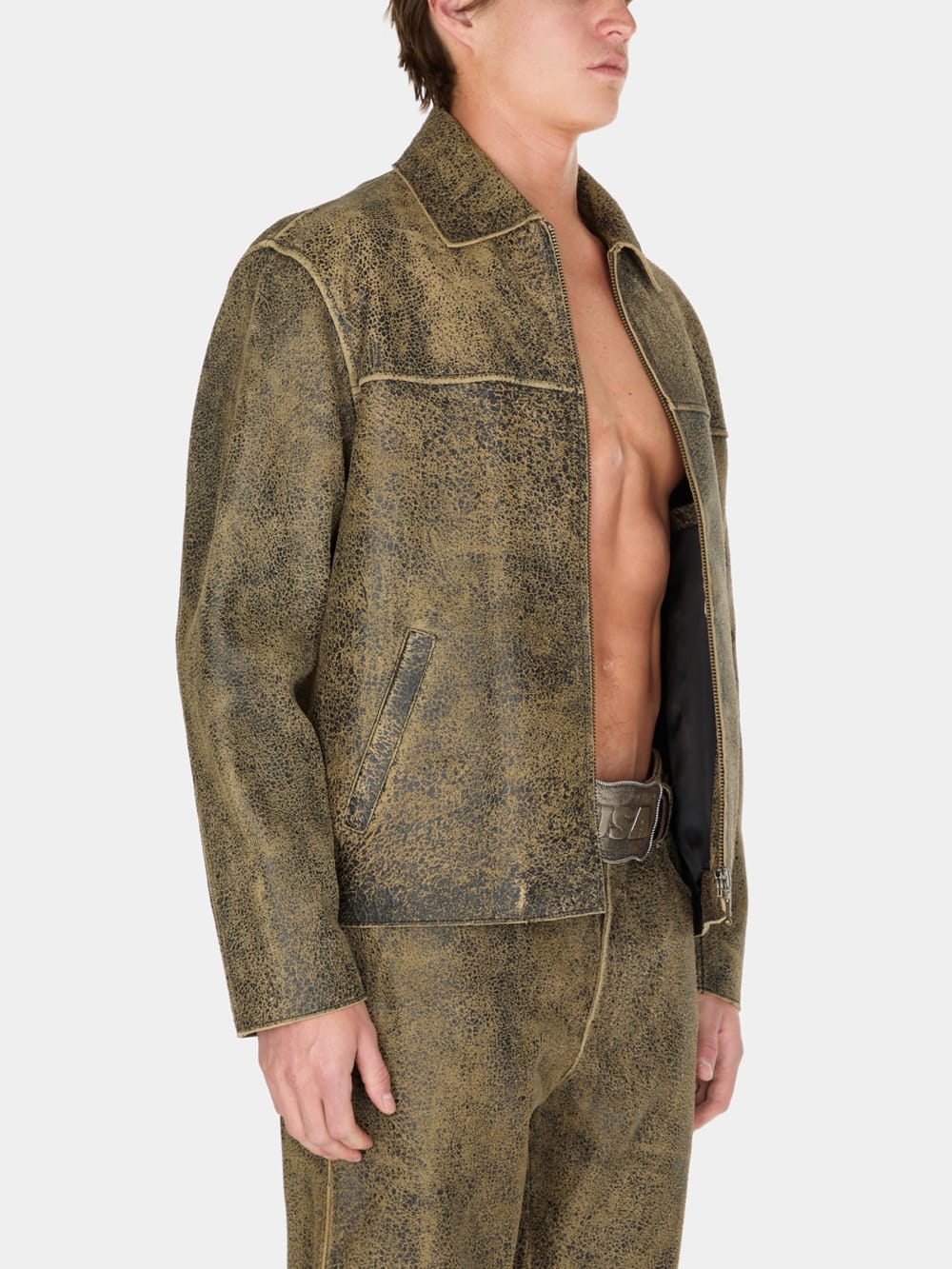 flaked leather jacket - Guess