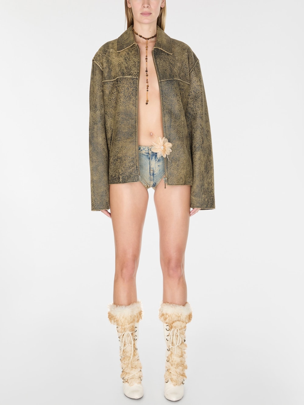 flaked leather jacket - Guess