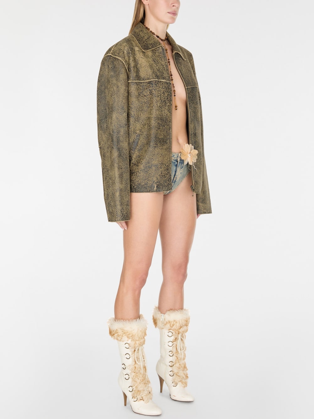 flaked leather jacket - Guess
