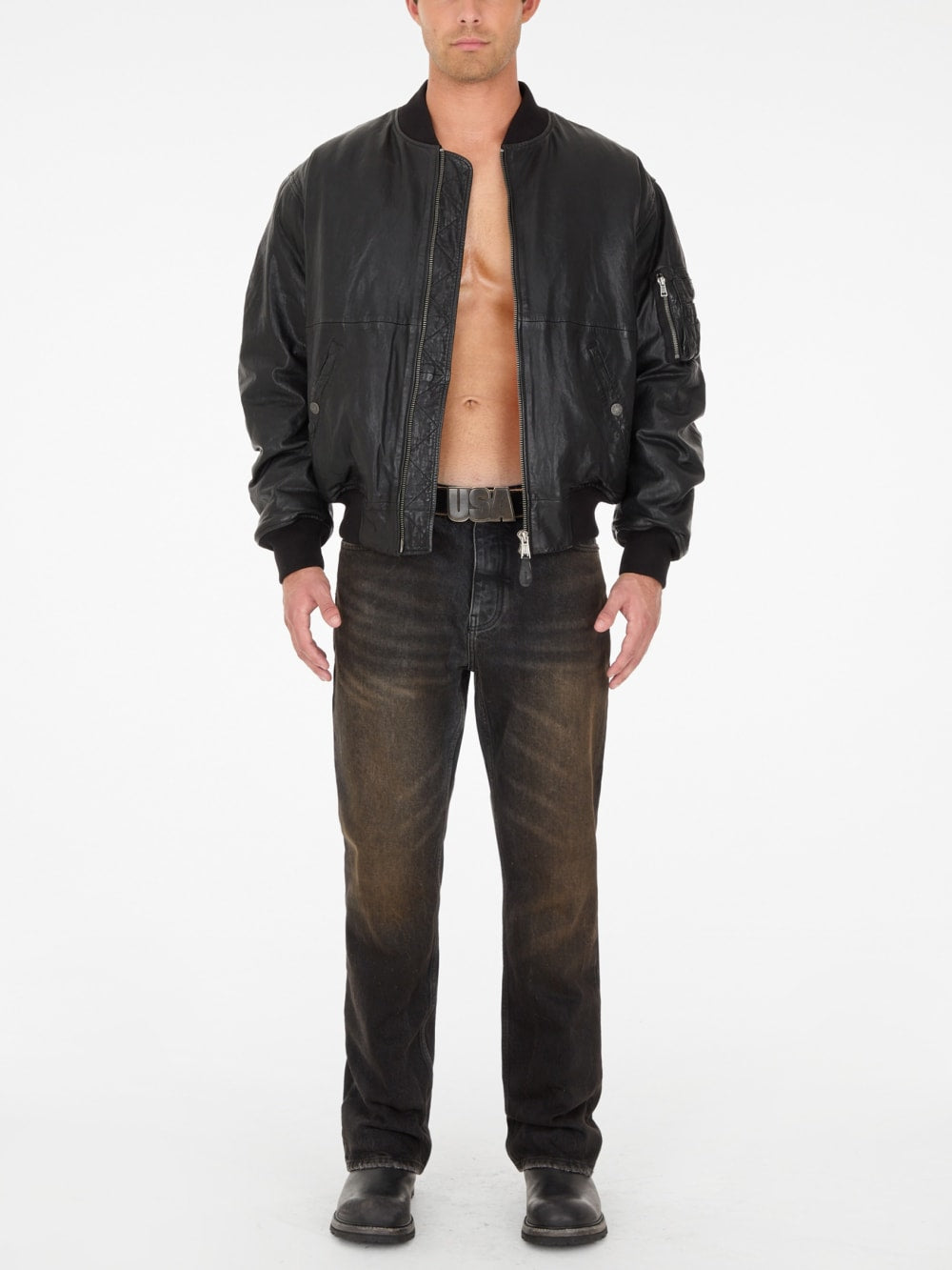 cropped leather flight jacket - Guess