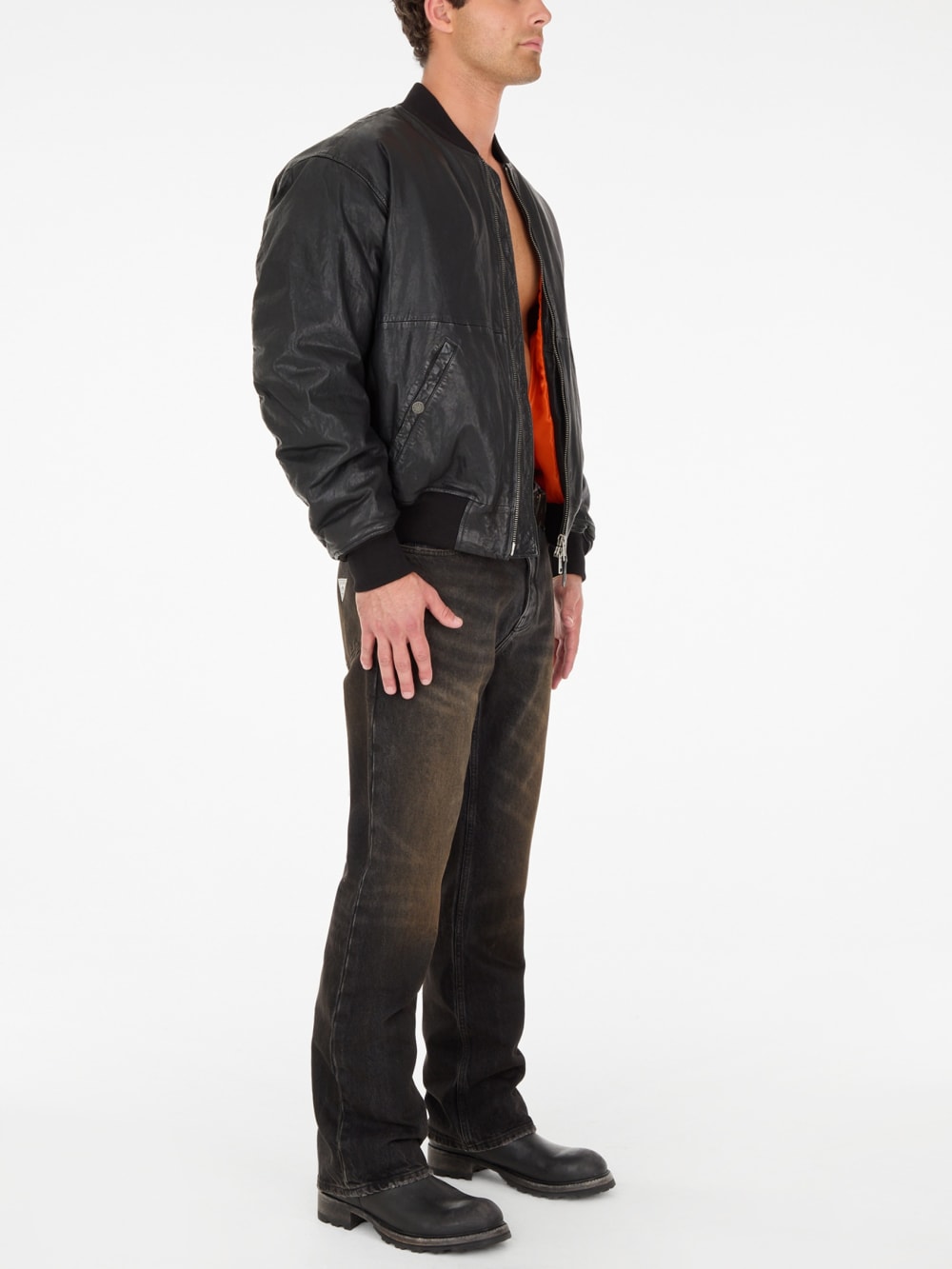 cropped leather flight jacket - Guess