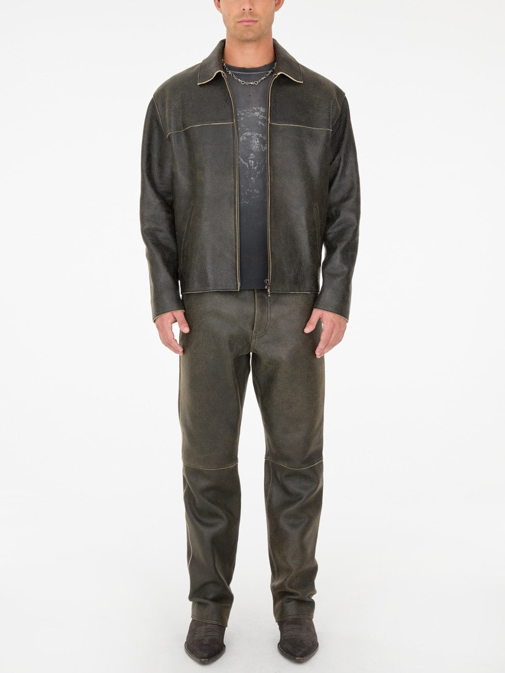 crackled leather jacket - Guess