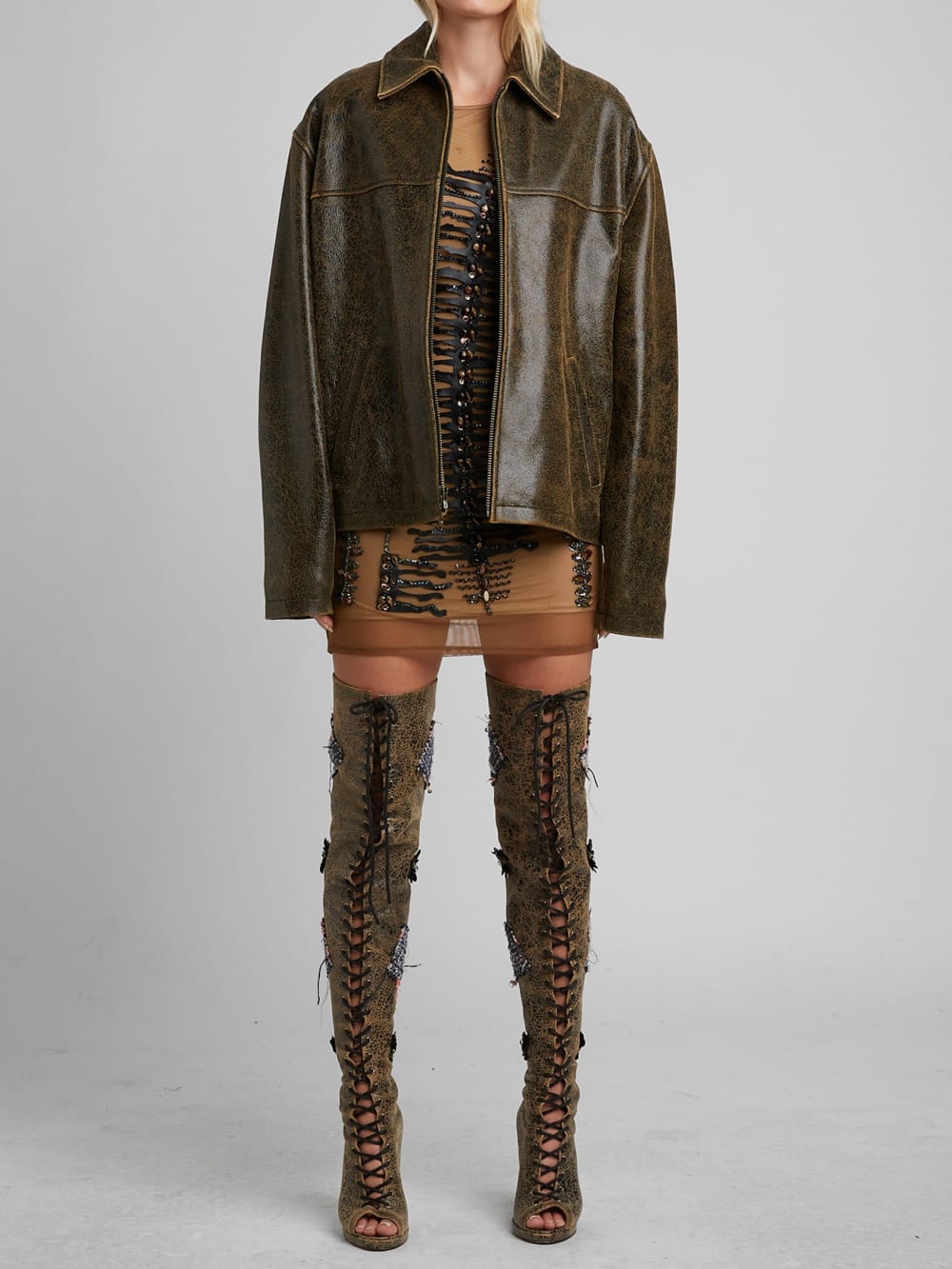 Cracked Leather Jacket - Guess