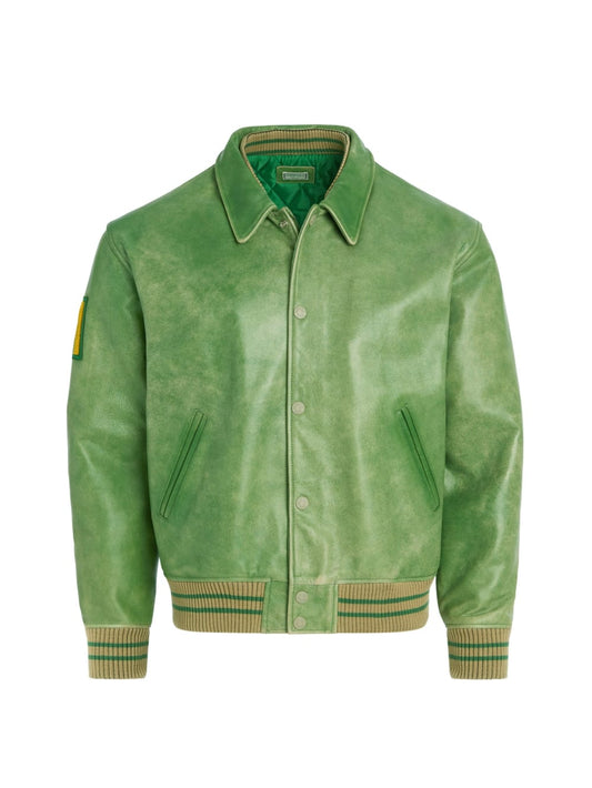 Distressed Leather Letterman Jacket - Guess