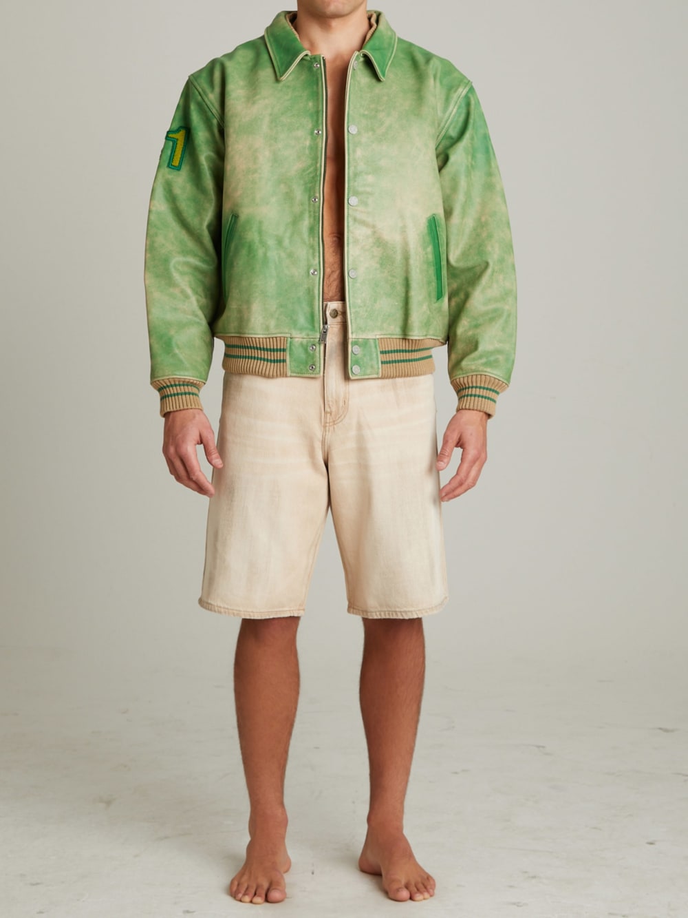 Distressed Leather Letterman Jacket - Guess