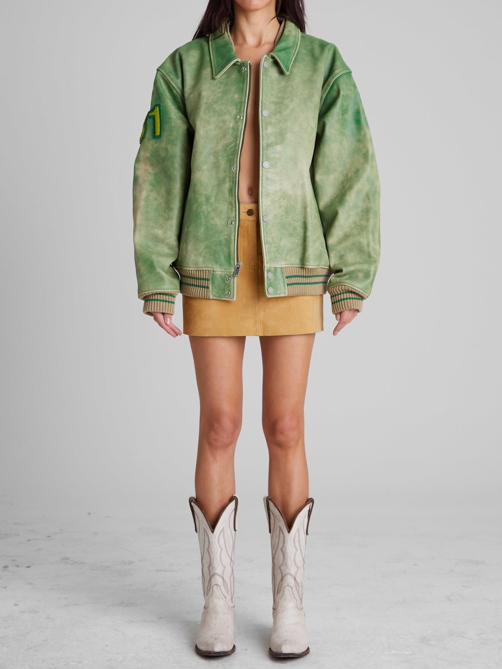 Distressed Leather Letterman Jacket - Guess