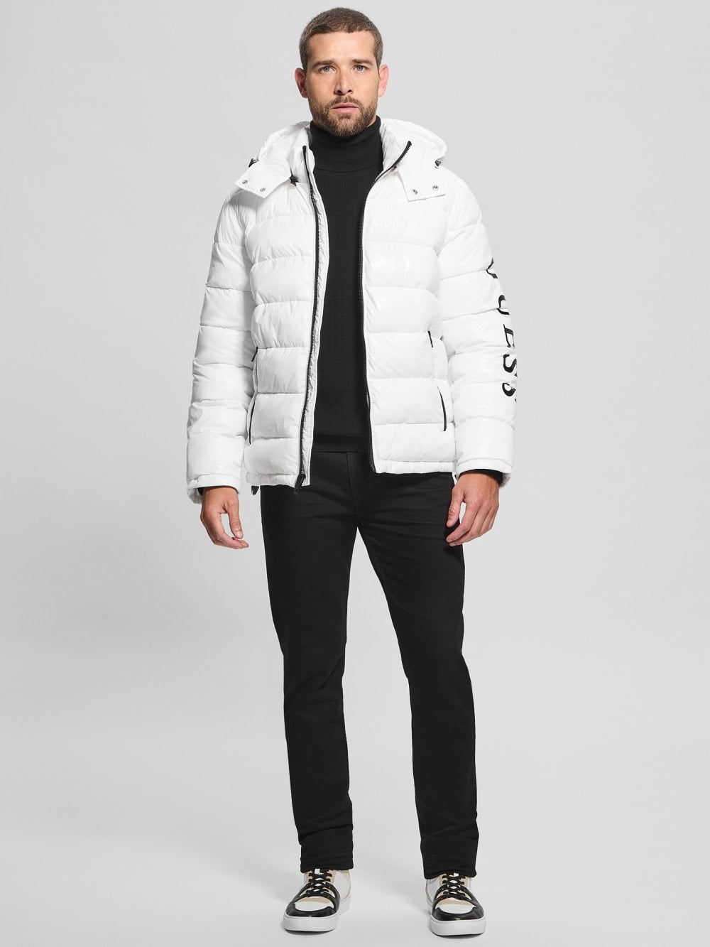 Shiny Hooded Puffer Jacket - Guess
