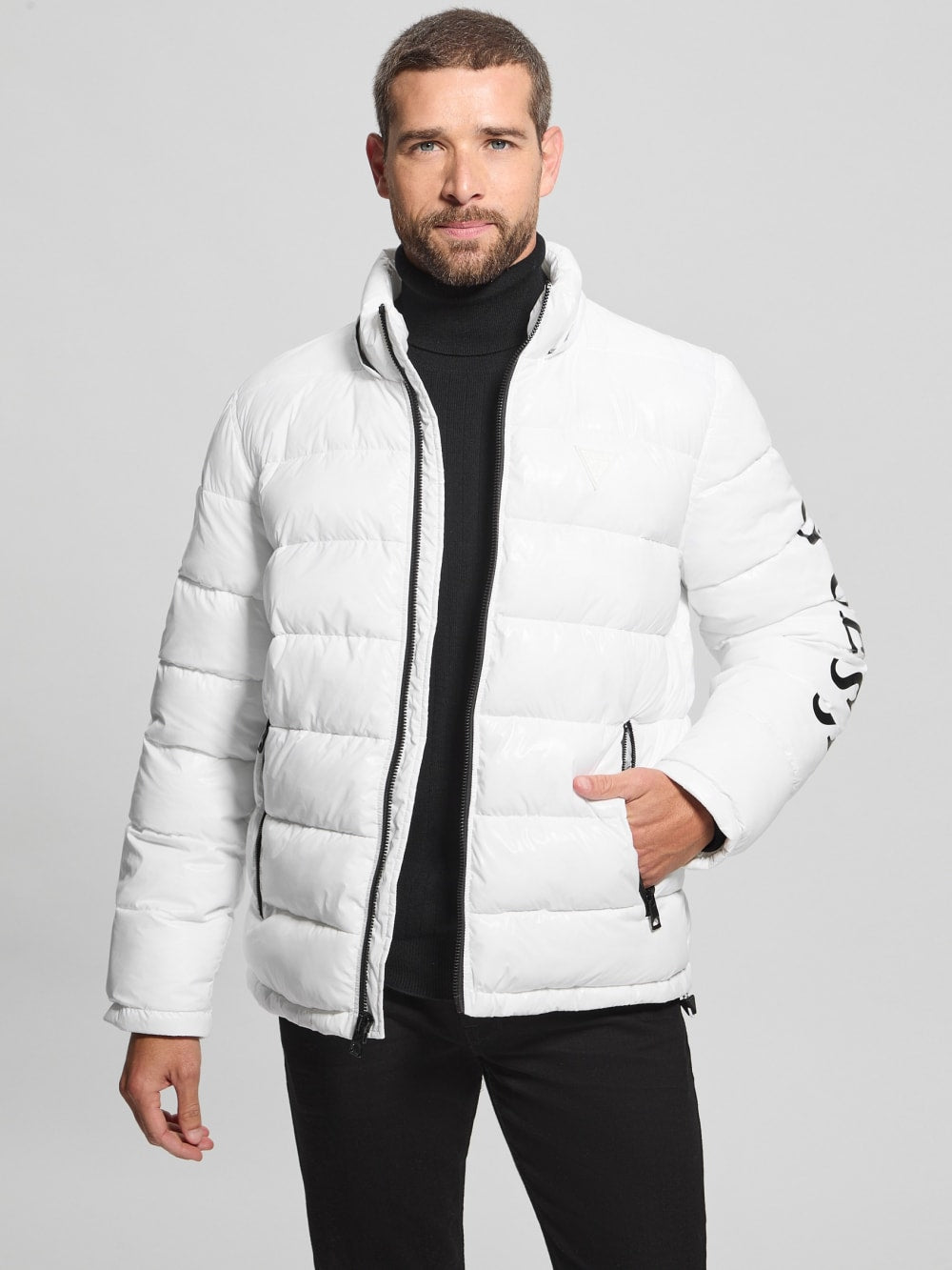 Shiny Hooded Puffer Jacket - Guess
