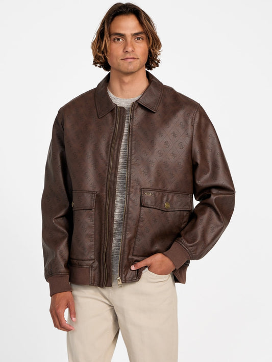 Monogram Faux-Leather Aviator Jacket - Guess