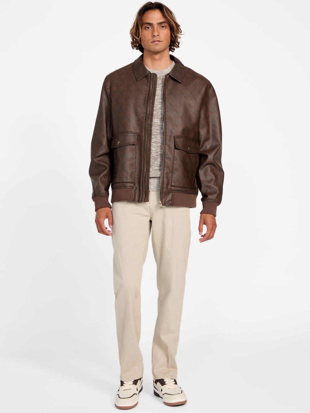 Monogram Faux-Leather Aviator Jacket - Guess
