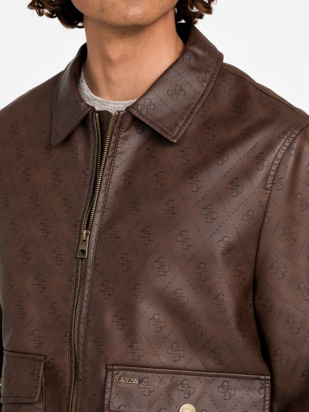Monogram Faux-Leather Aviator Jacket - Guess