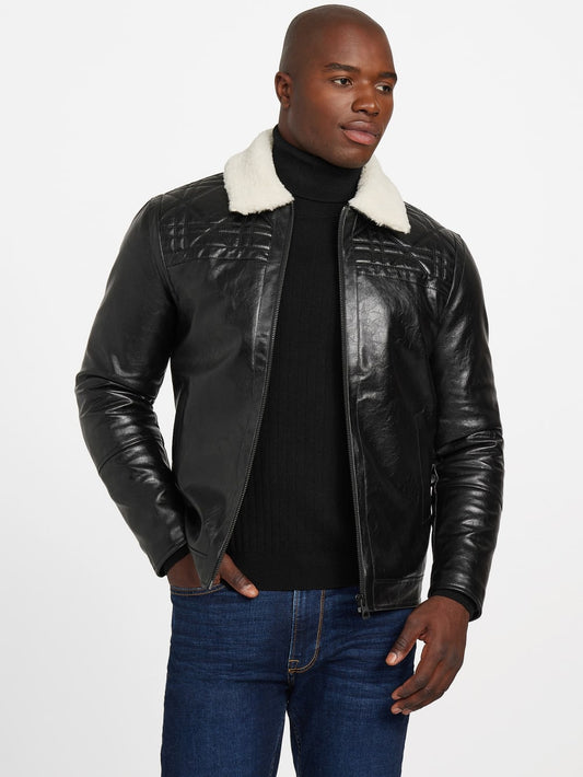 Faux-Leather Quilting Motif Jacket - Guess