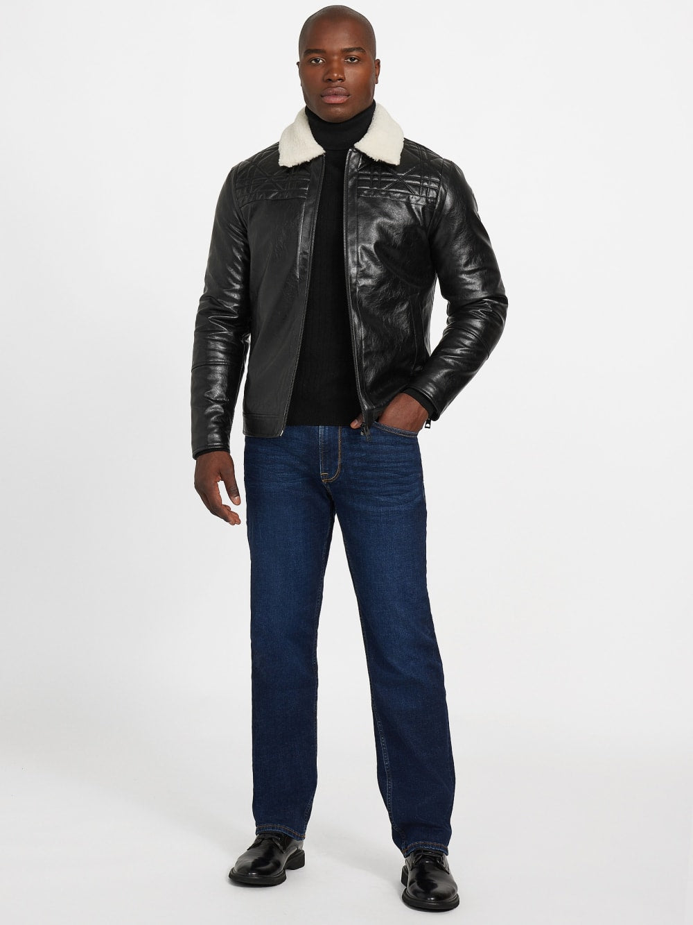 Faux-Leather Quilting Motif Jacket - Guess