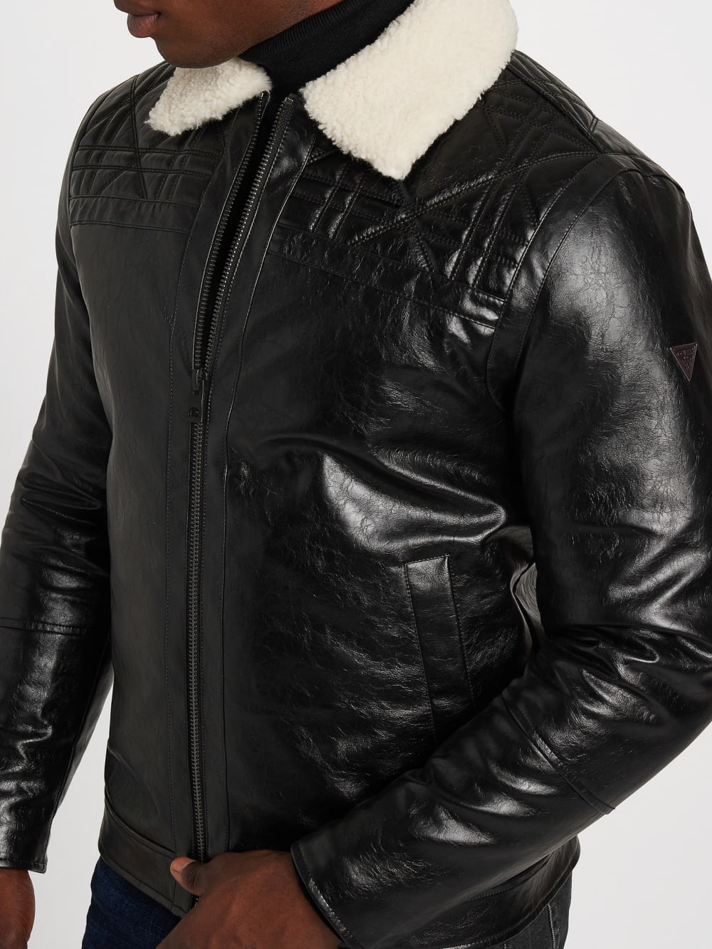 Faux-Leather Quilting Motif Jacket - Guess