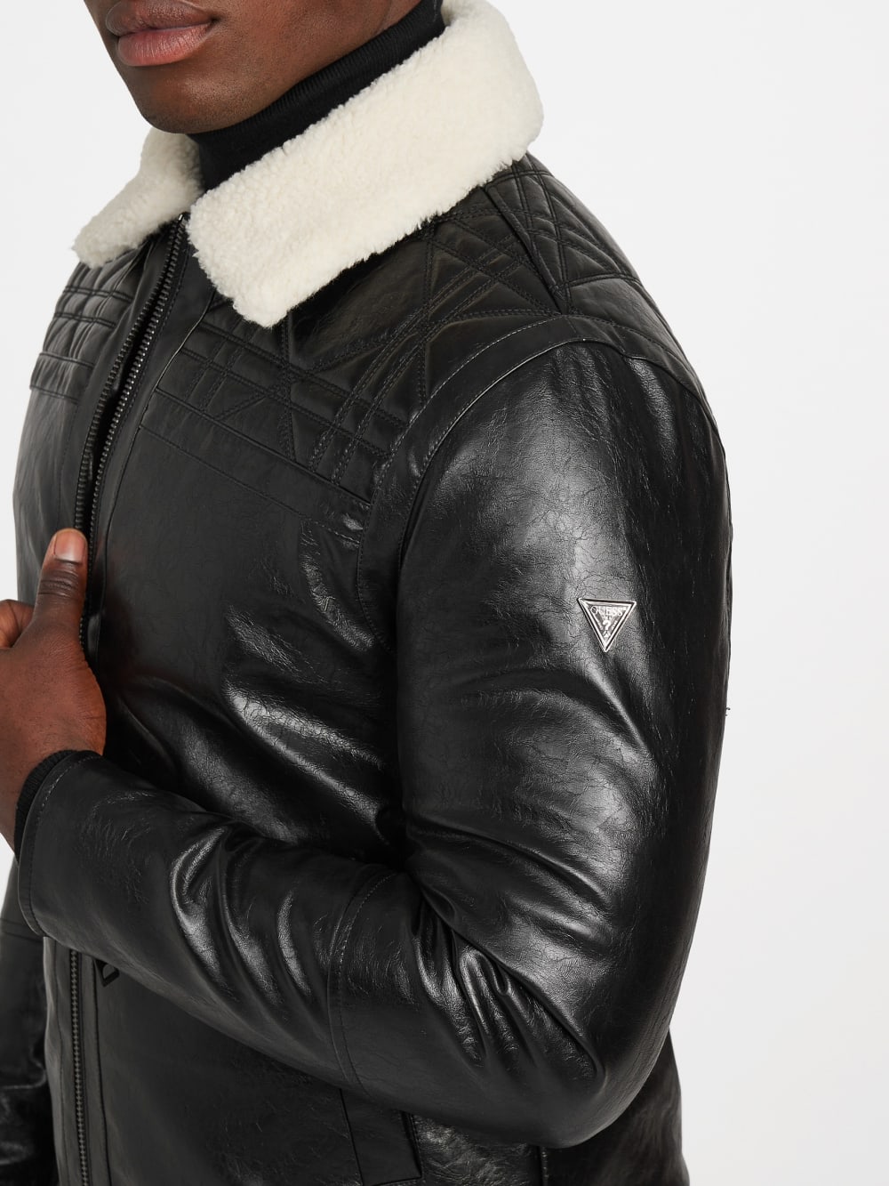 Faux-Leather Quilting Motif Jacket - Guess