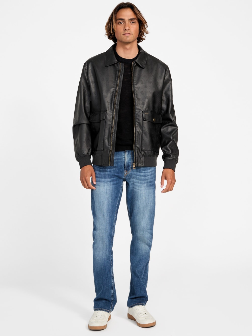 Monogram Faux-Leather Aviator Jacket - Guess