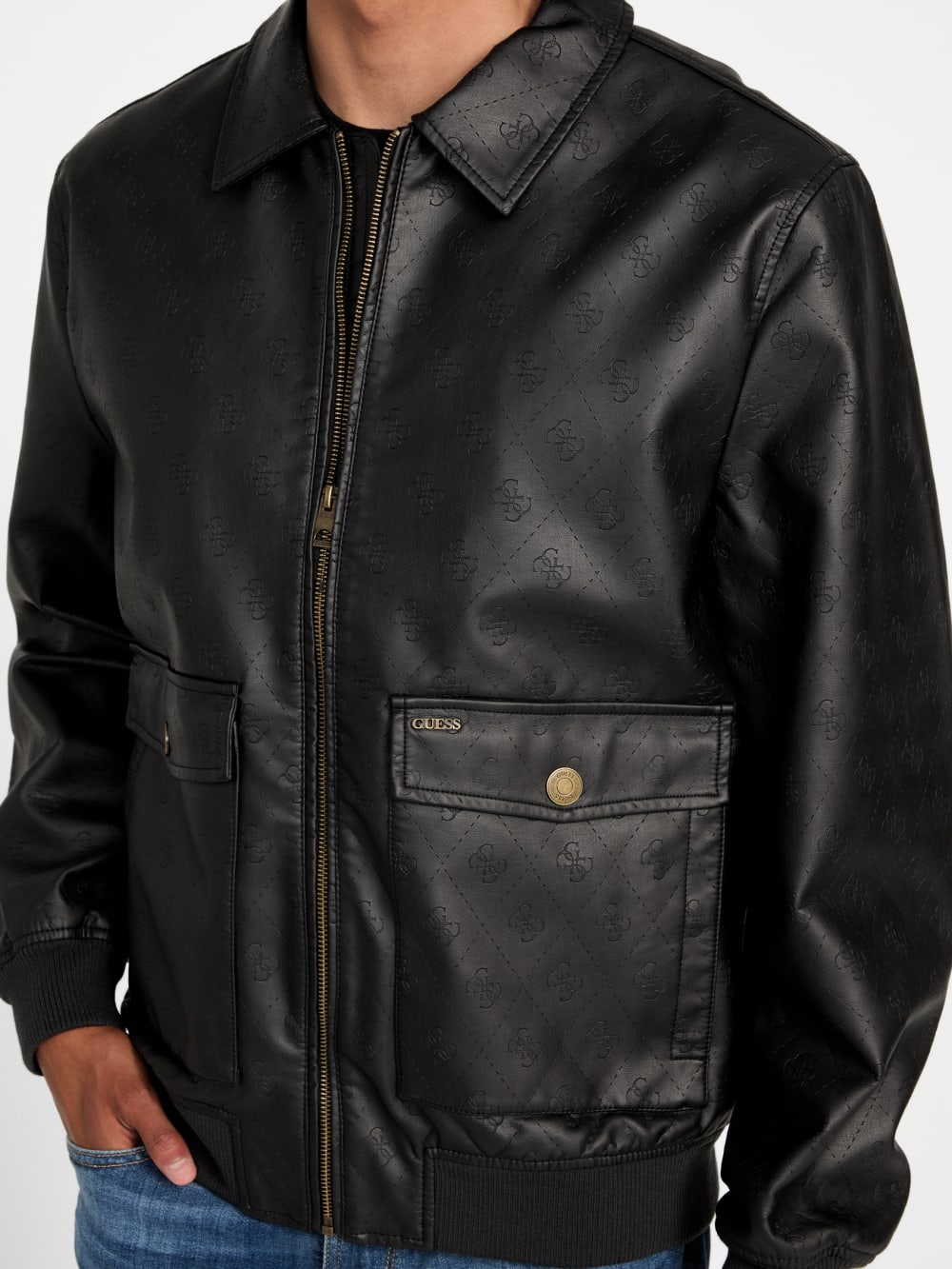 Monogram Faux-Leather Aviator Jacket - Guess