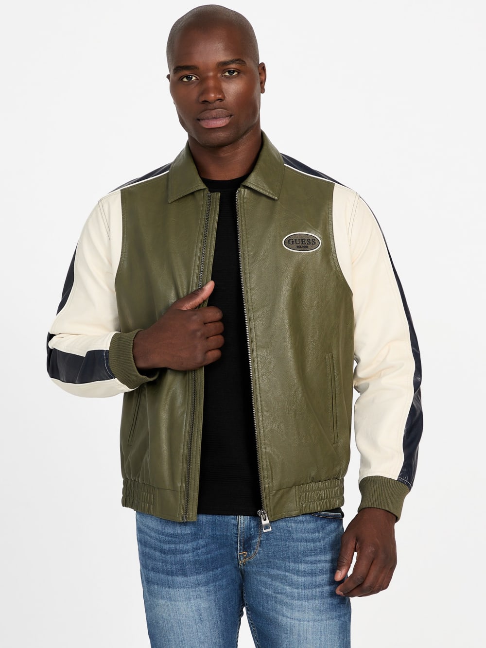 Color-Block Faux-Leather Jacket - Guess