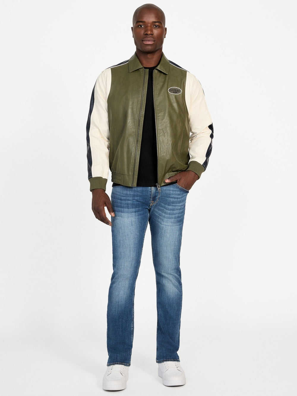 Color-Block Faux-Leather Jacket - Guess