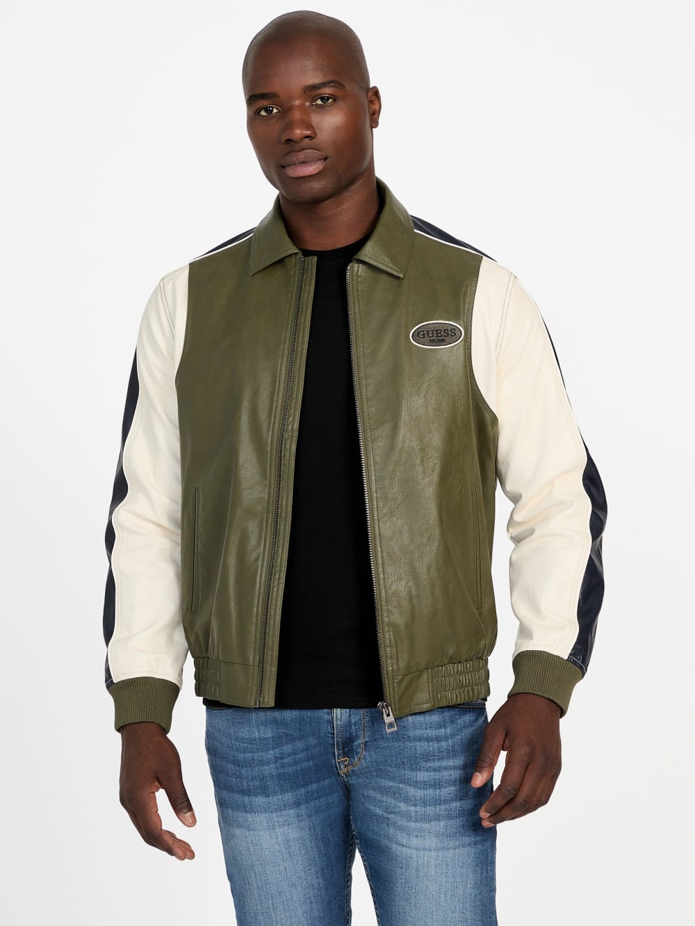 Color-Block Faux-Leather Jacket - Guess