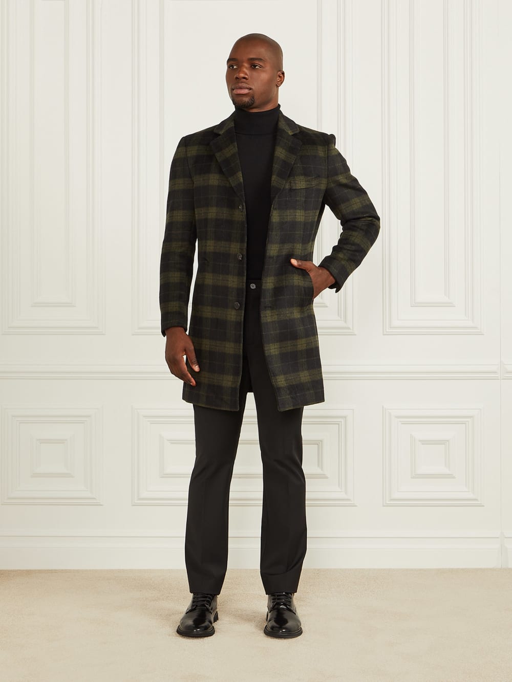 Single Breasted Plaid Coat - Guess
