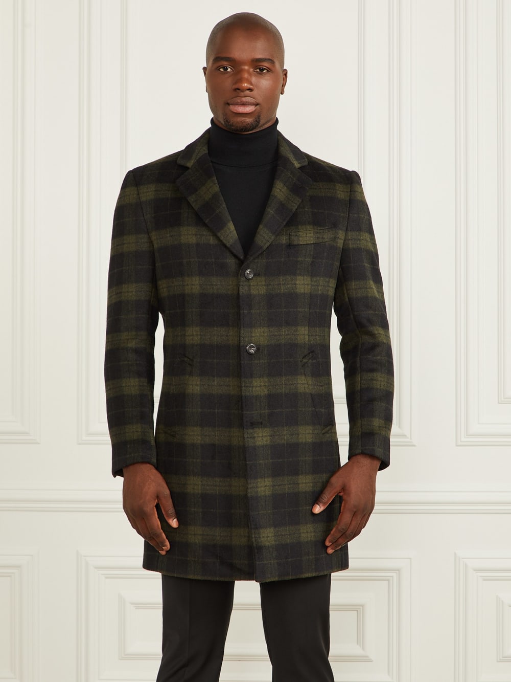 Single Breasted Plaid Coat - Guess