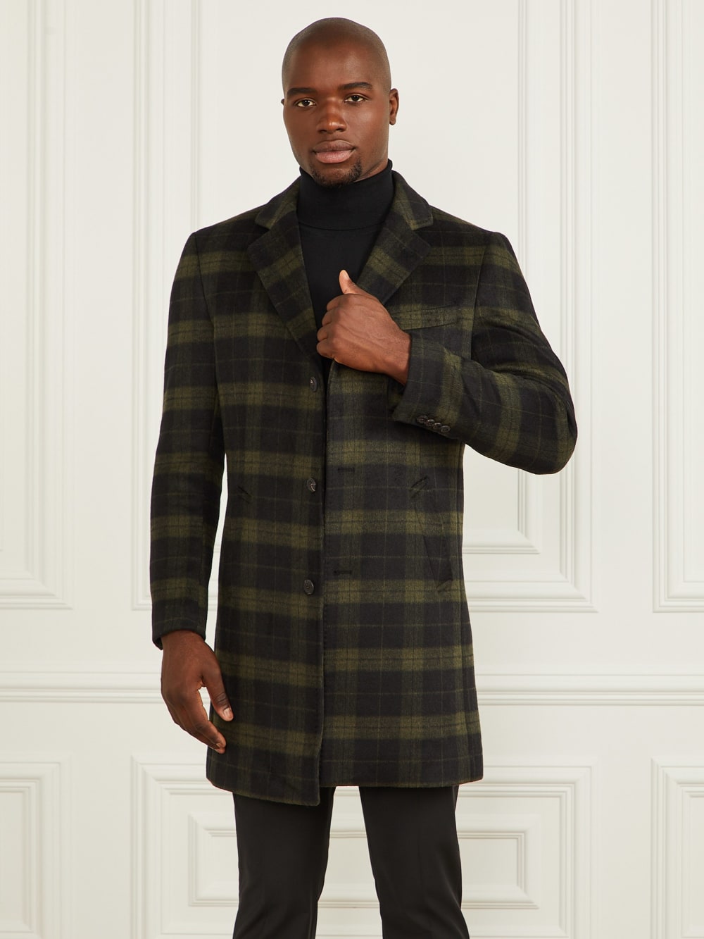 Single Breasted Plaid Coat - Guess