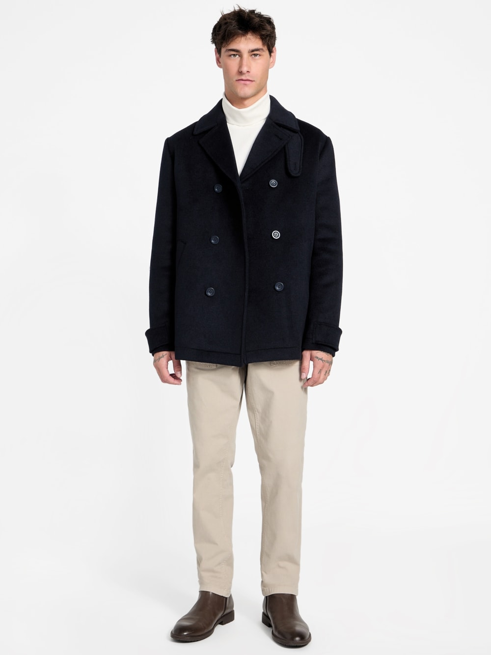 Eco Double-Breasted Wool-Blend Peacoat - Guess