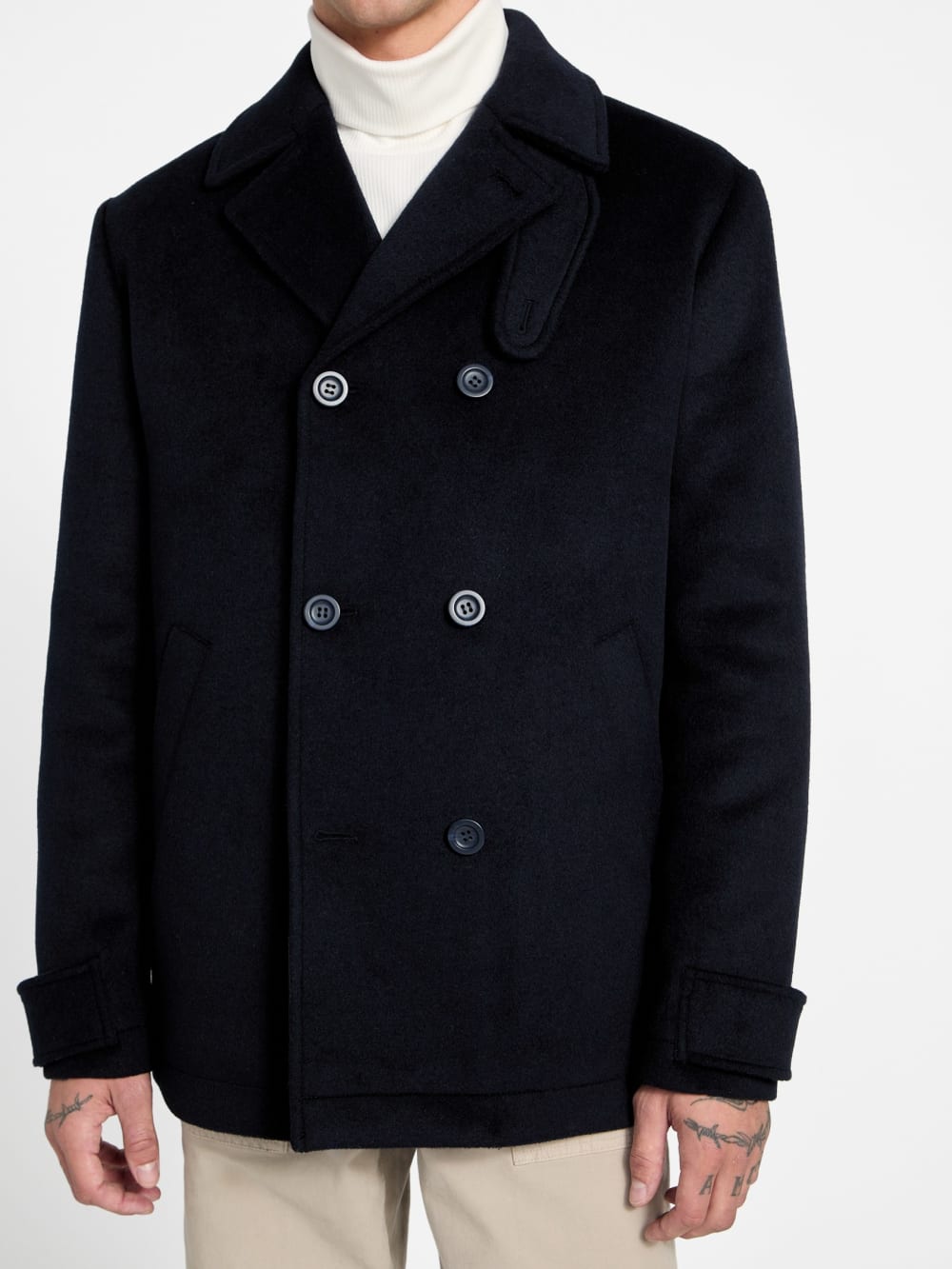 Eco Double-Breasted Wool-Blend Peacoat - Guess