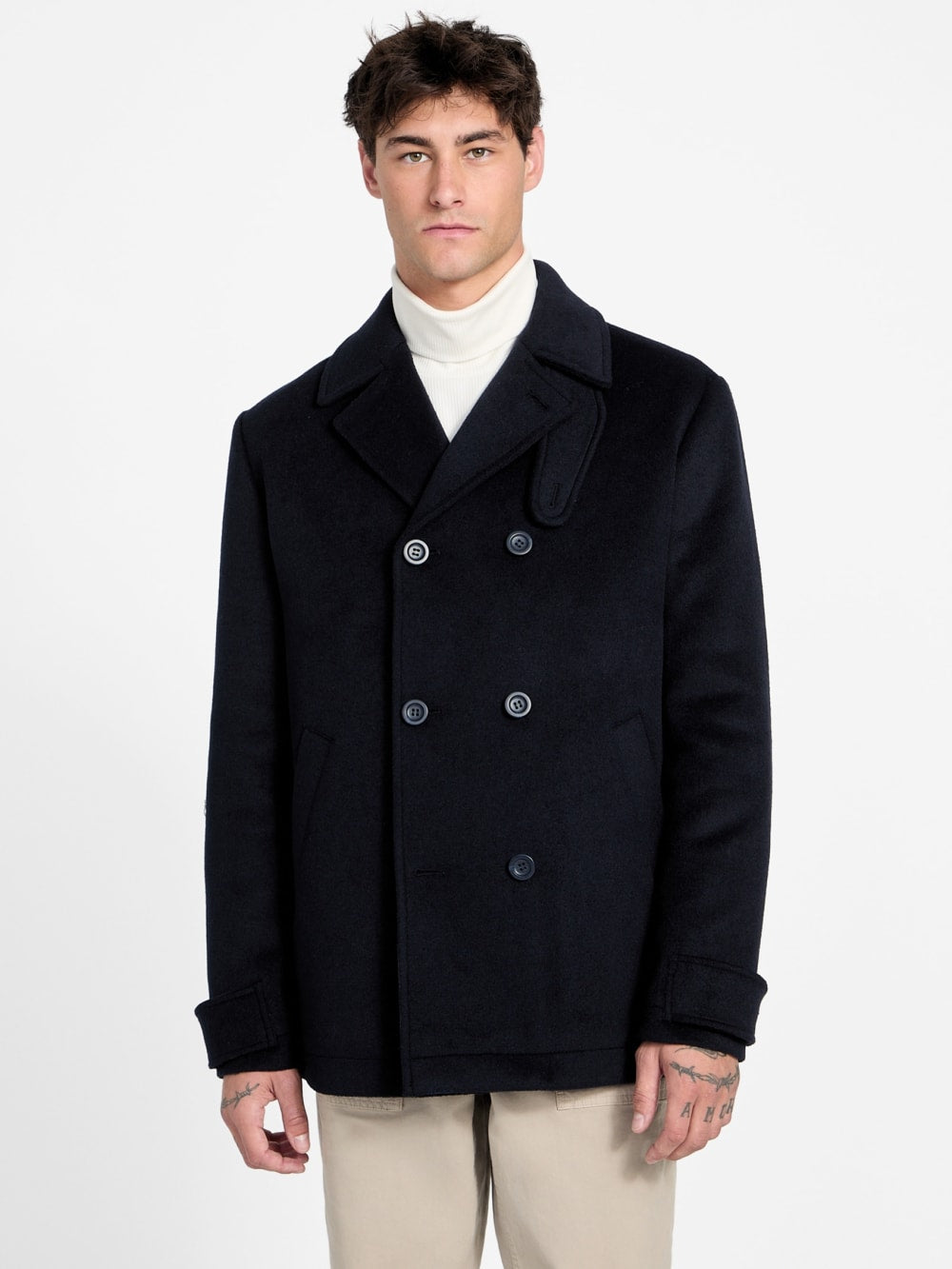 Eco Double-Breasted Wool-Blend Peacoat - Guess