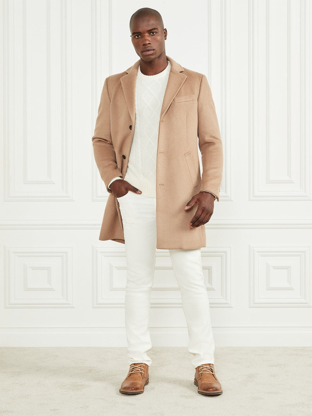 Single Breasted Wool-Blend Coat - Guess