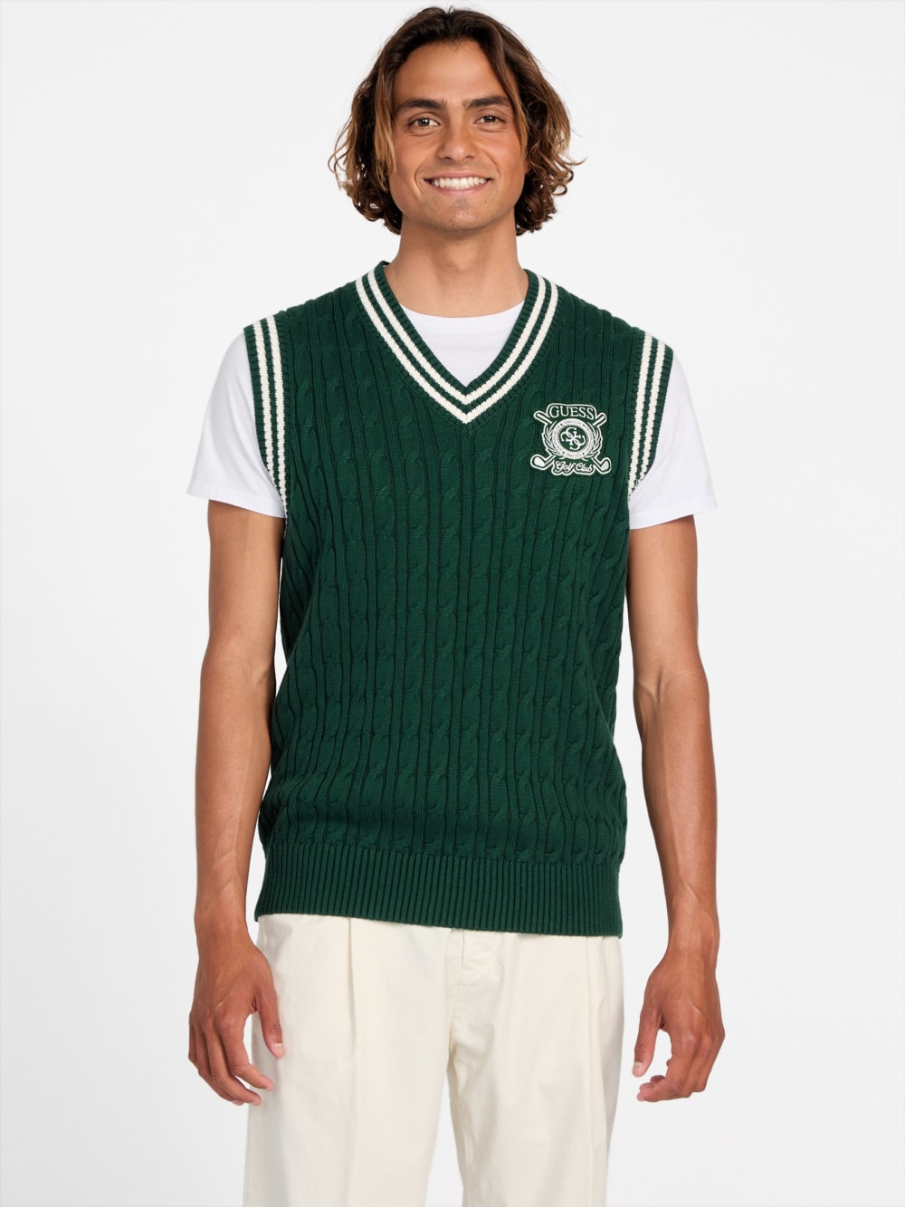 Eco Holden V-Neck Cable-Knit Vest - Guess