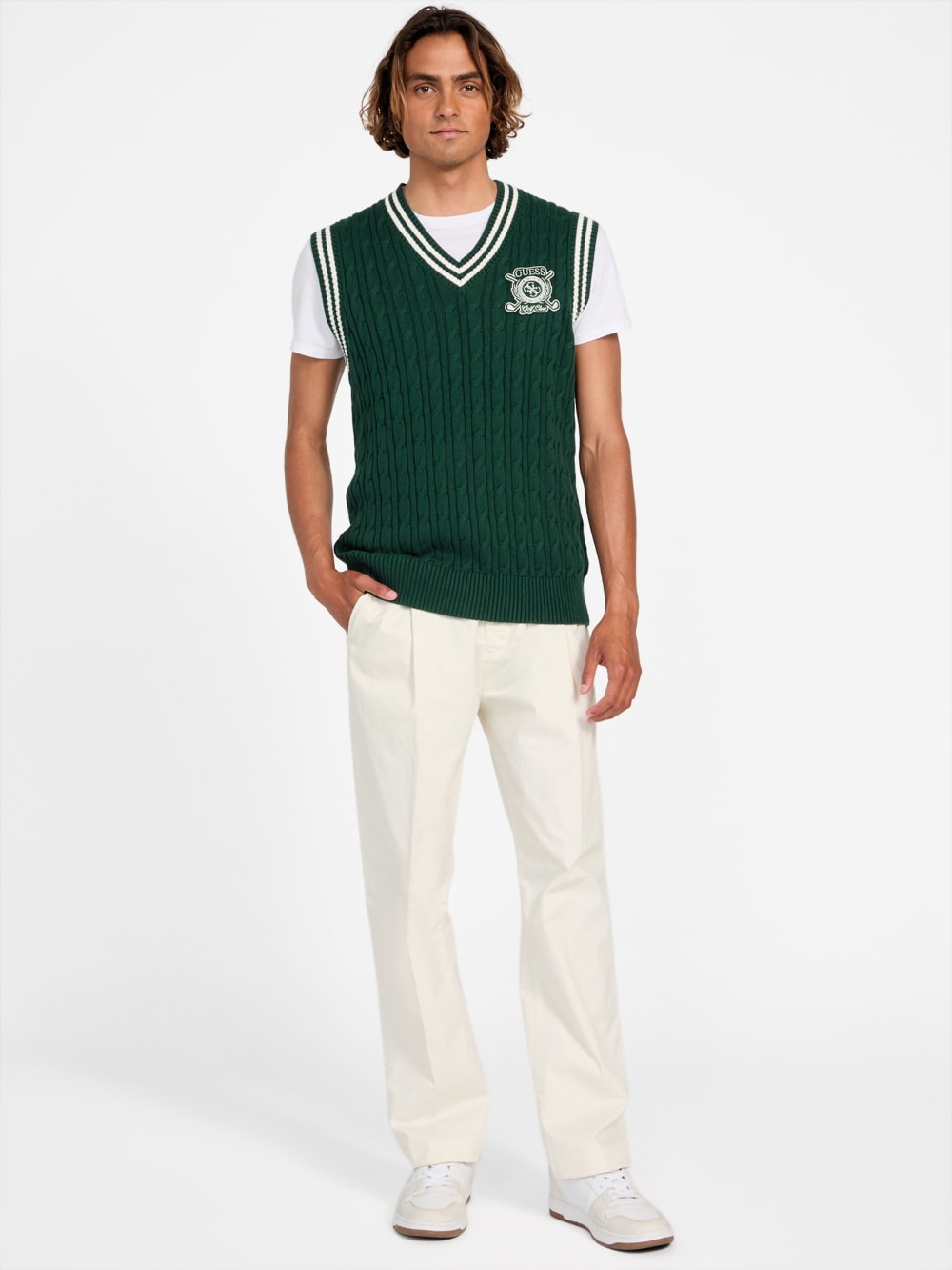 Eco Holden V-Neck Cable-Knit Vest - Guess