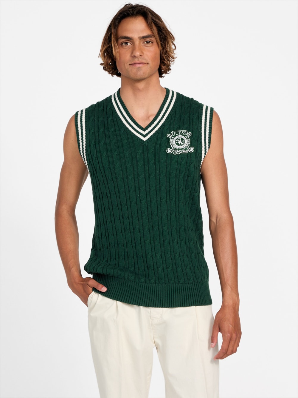 Eco Holden V-Neck Cable-Knit Vest - Guess