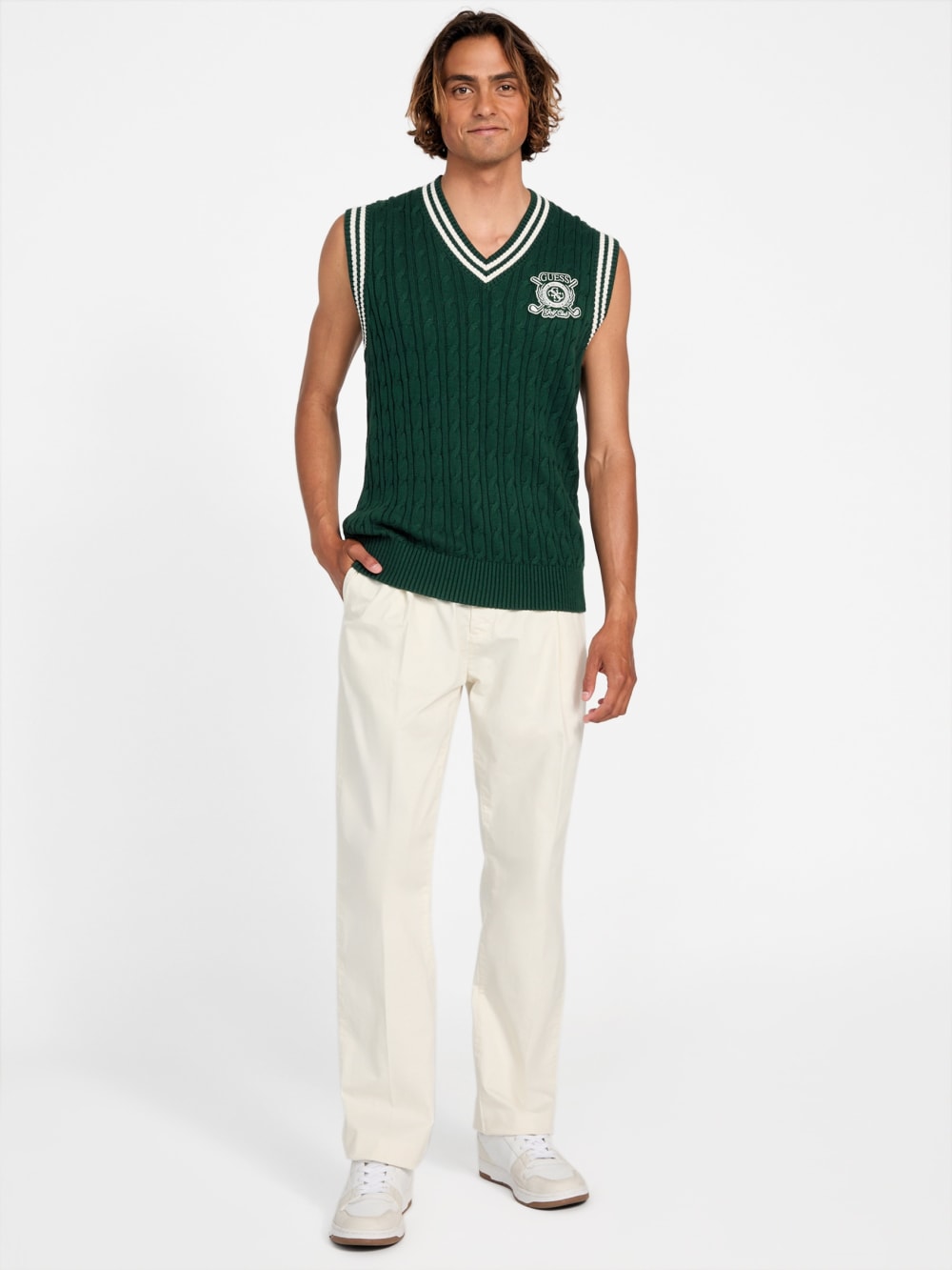 Eco Holden V-Neck Cable-Knit Vest - Guess
