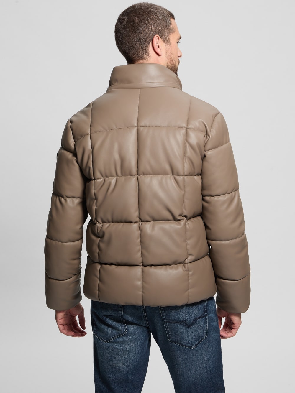 Faux-Leather Stretch Puffa Jacket - Guess