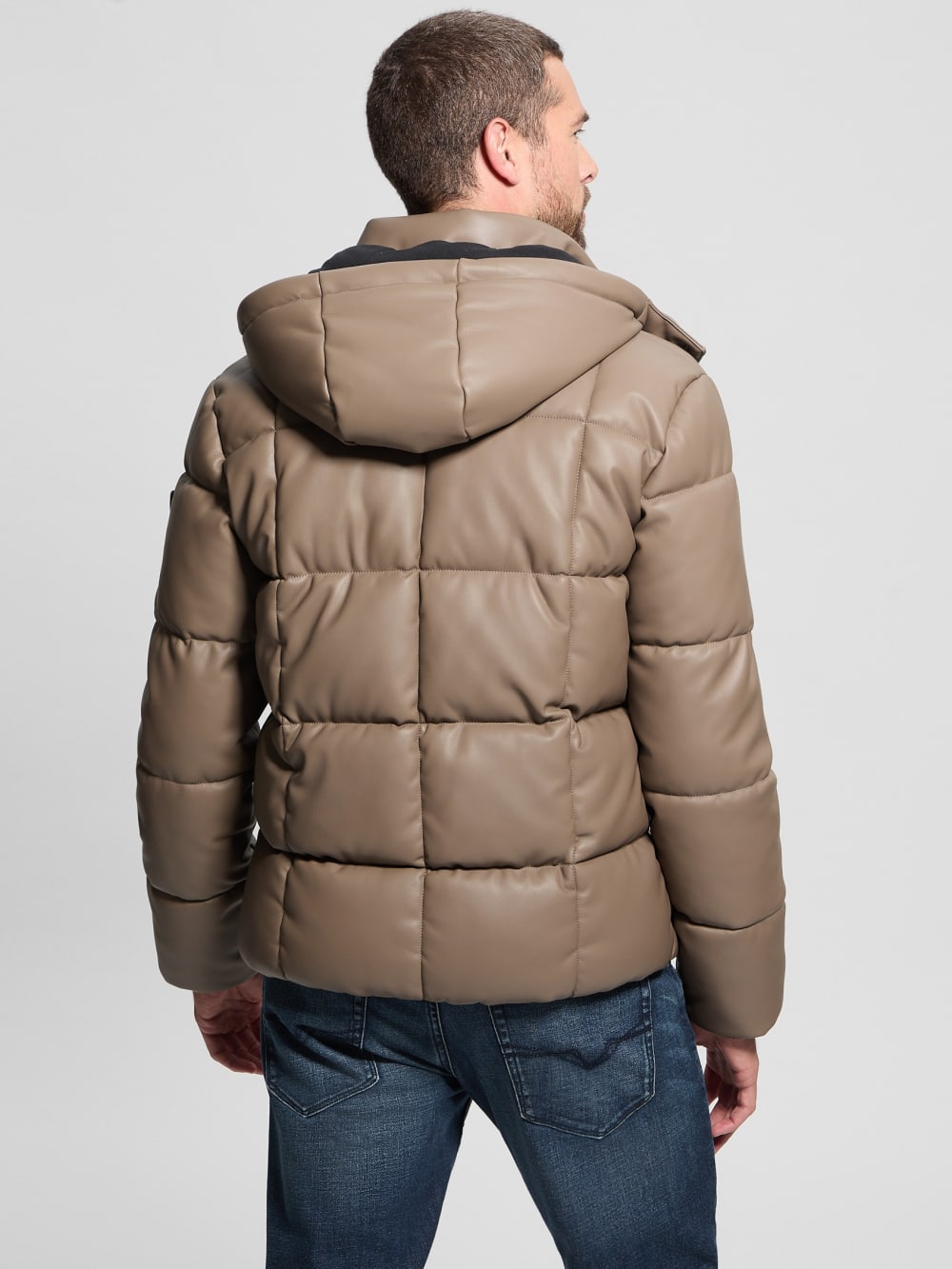 Faux-Leather Stretch Puffa Jacket - Guess