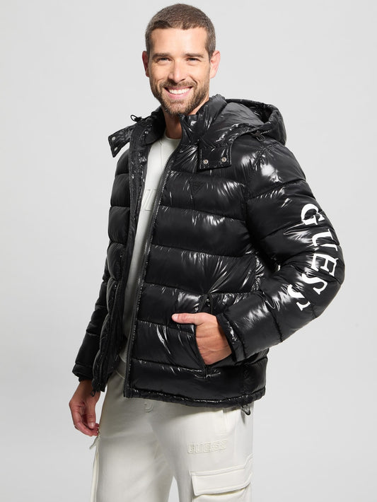 Shiny Hooded Puffer Jacket - Guess