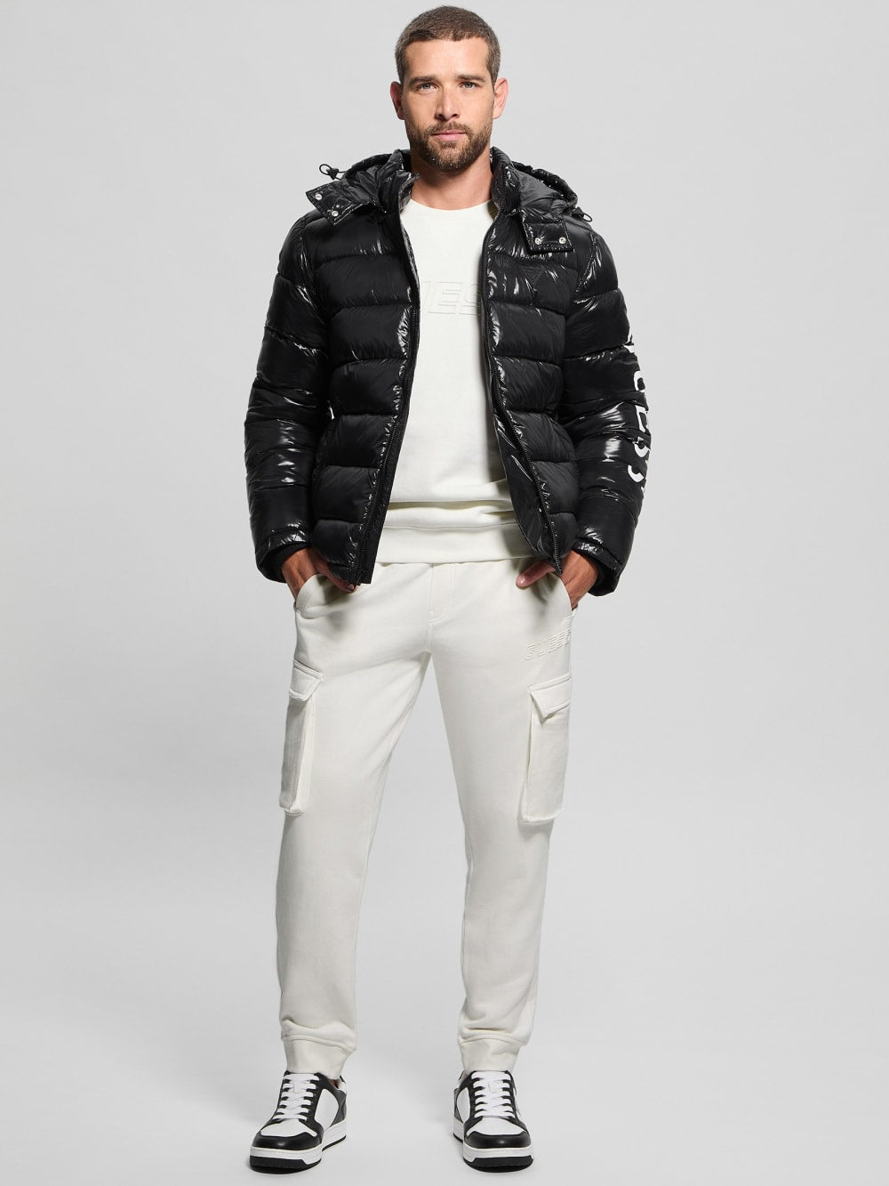 Shiny Hooded Puffer Jacket - Guess