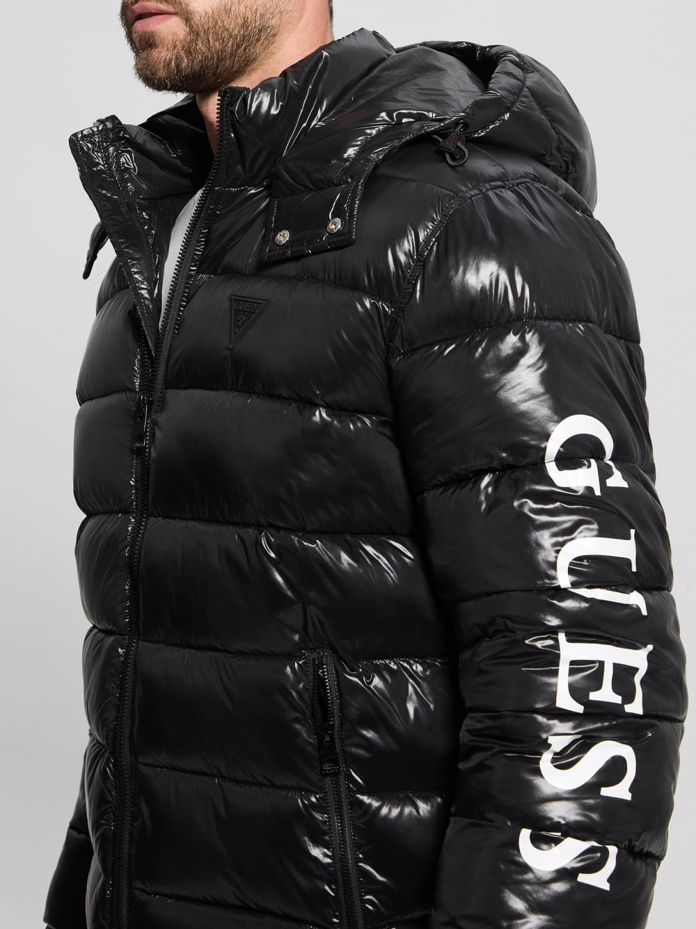 Shiny Hooded Puffer Jacket - Guess