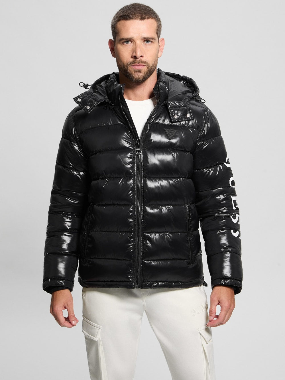 Shiny Hooded Puffer Jacket - Guess
