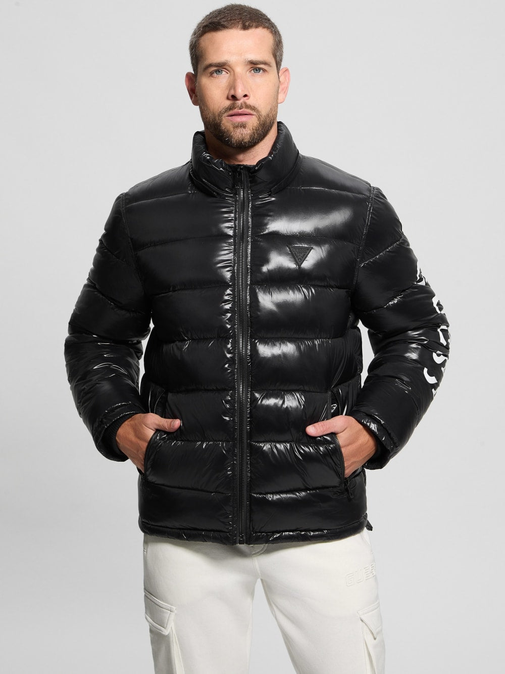 Shiny Hooded Puffer Jacket - Guess