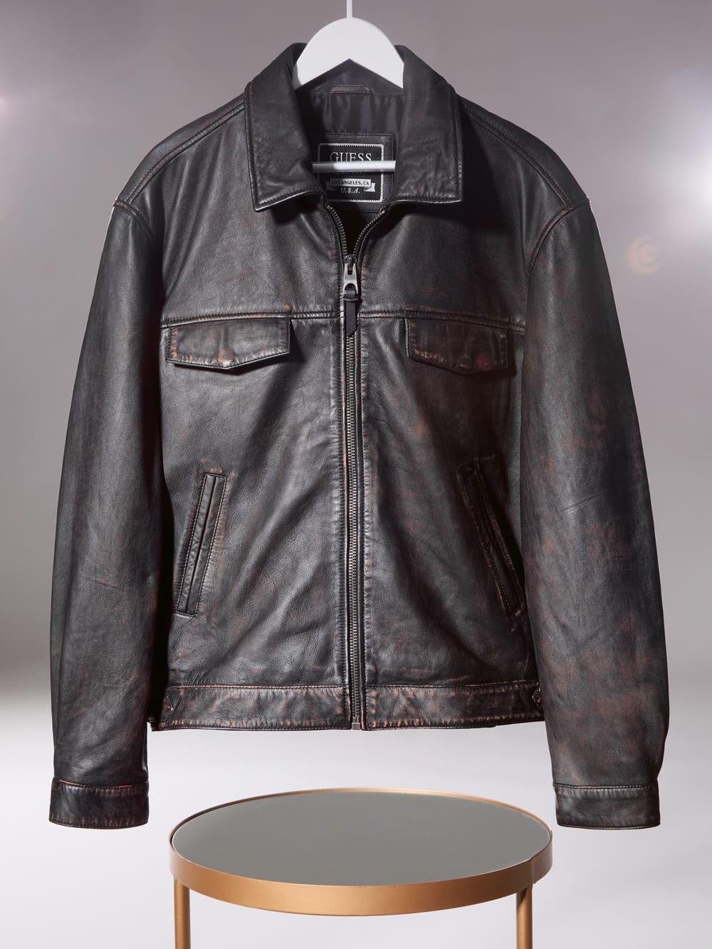 Distressed Leather Flight Jacket - Guess