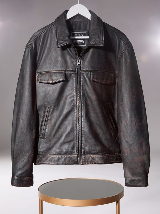 Distressed Leather Flight Jacket - Guess