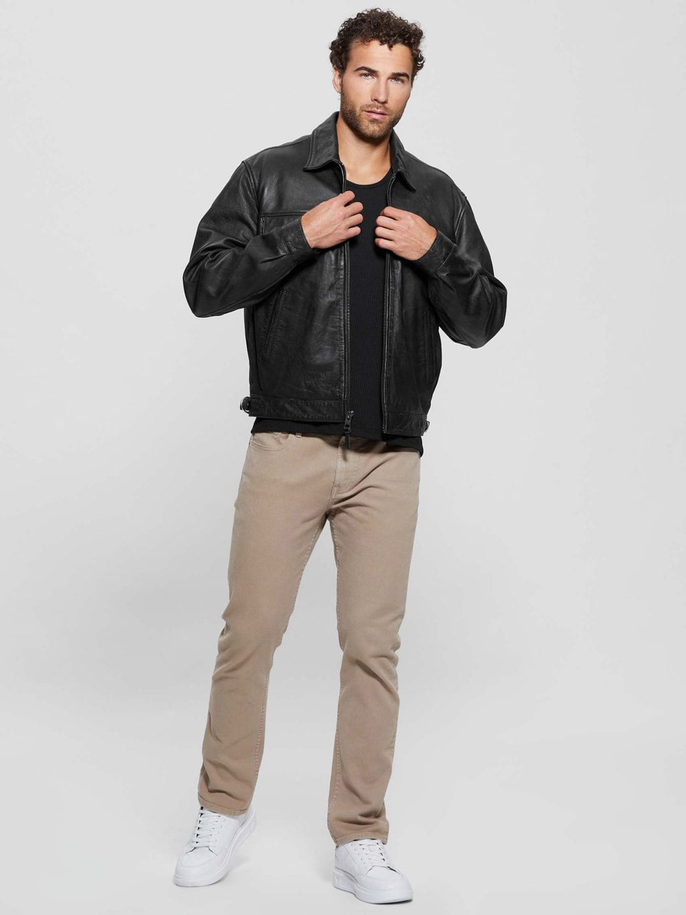 Distressed Leather Flight Jacket - Guess