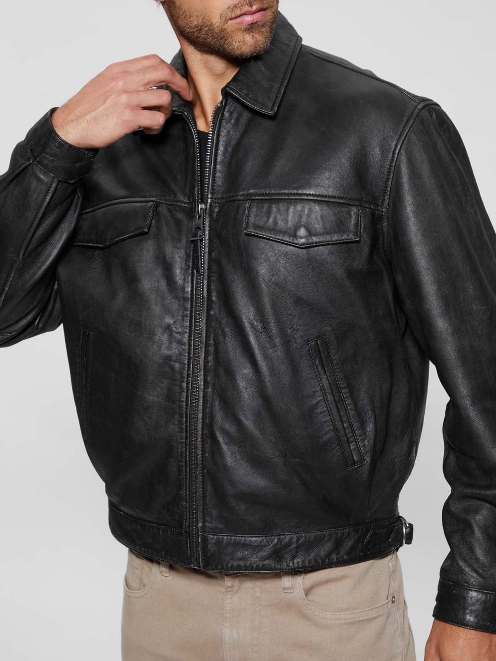 Distressed Leather Flight Jacket - Guess
