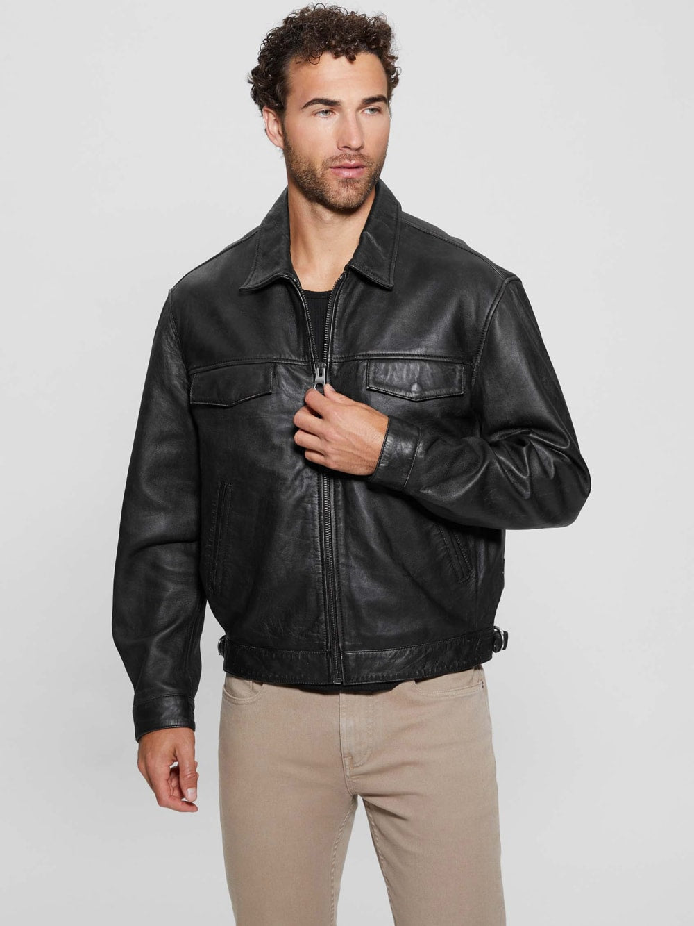 Distressed Leather Flight Jacket - Guess